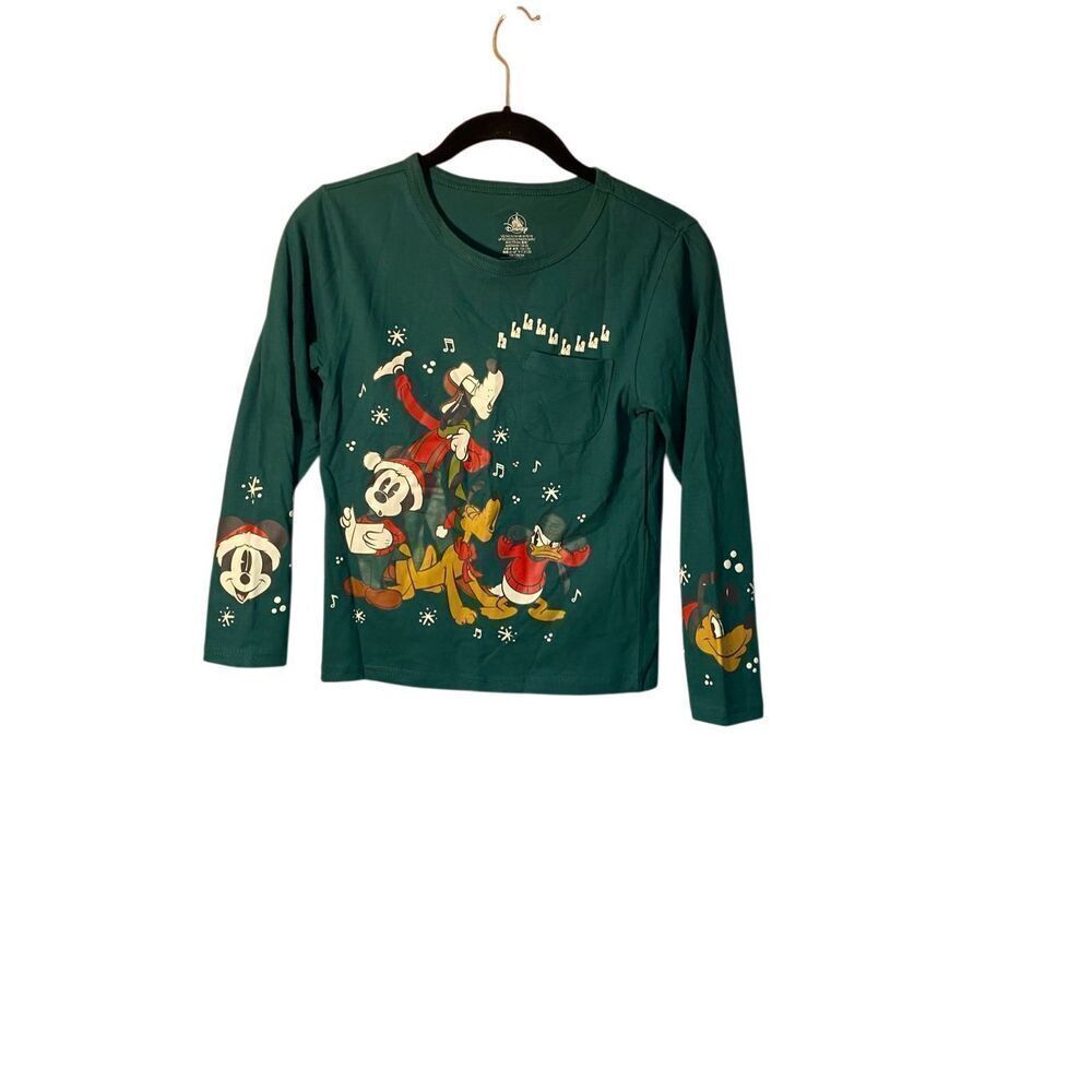 Disney, kids, Mickey and friends, green Christmas holiday long sleeve T-shirt S/